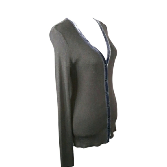 LIN'N LAUNDRY Slim Ribbed Knit Alpaca Blend Cardigan L Gray NWOT - Picture 3 of 5